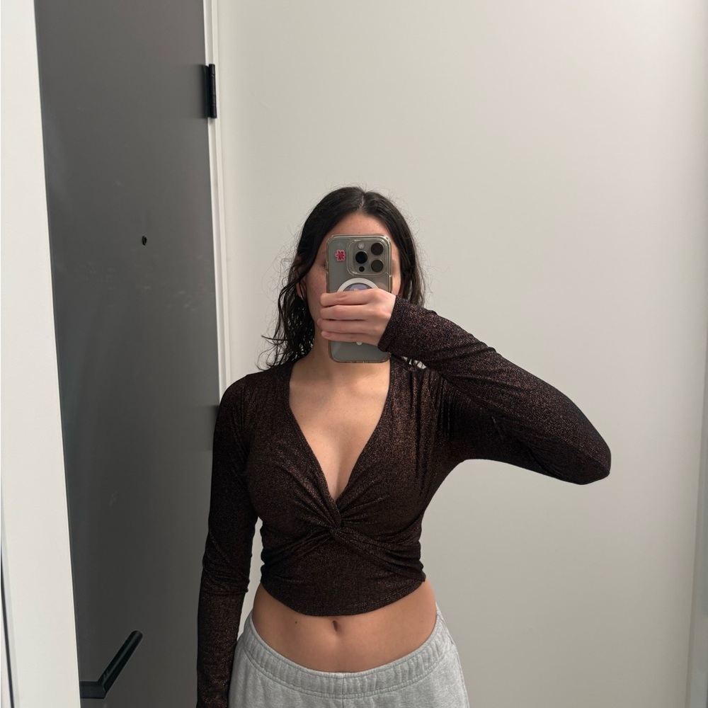 Abercrombie & Fitch Shimmering Dark Brown Long Sleeve Top